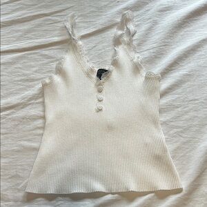 Debut White Lace Trim Ribbed Tank Top